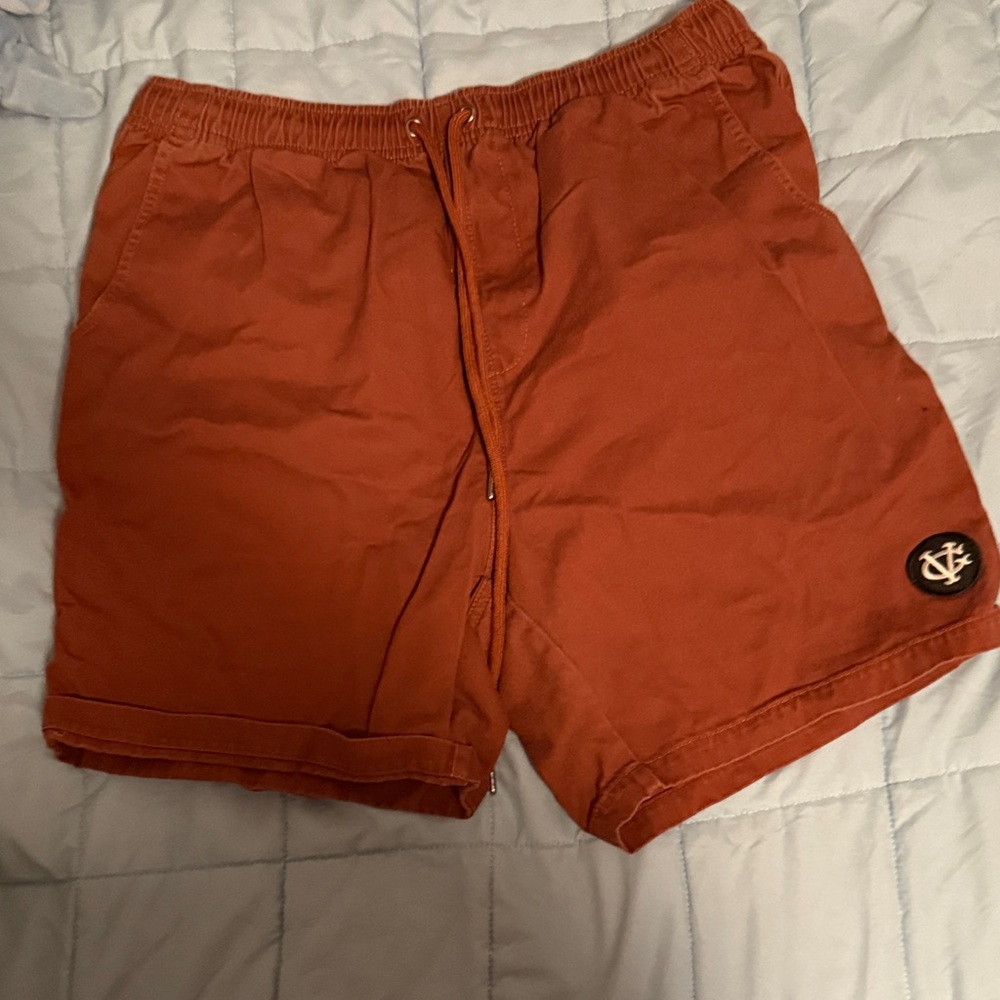 Rust Orange Casual Shorts with Logo Patch
